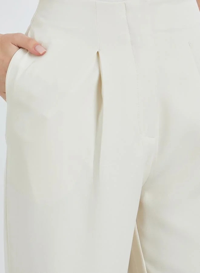 Styli Women Cream Wide Leg Trousers